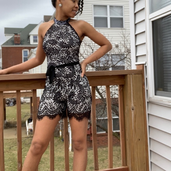 Black and White Lace Romper - Picture 3 of 7